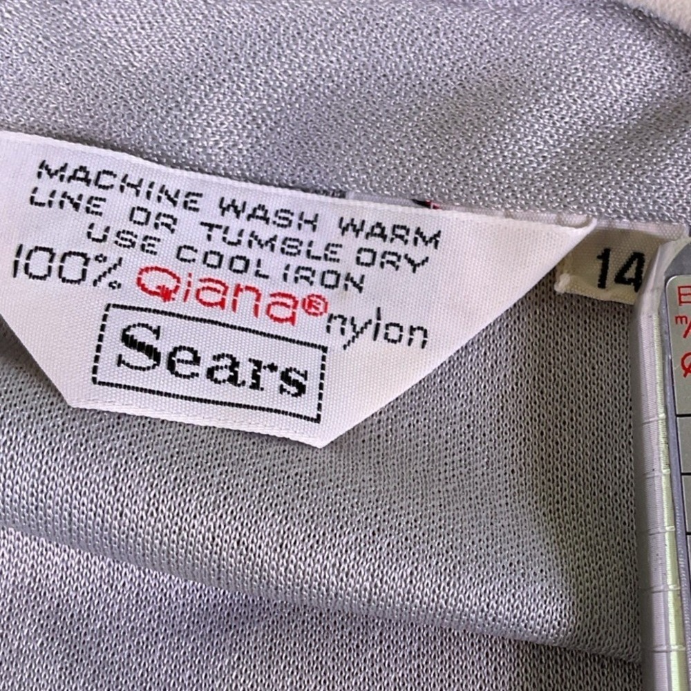 Vintage Sears Qiana Nylon Ruffle Front Blouse Grey Long Sleeve Button Down Sz 14 - Picture 2 of 10